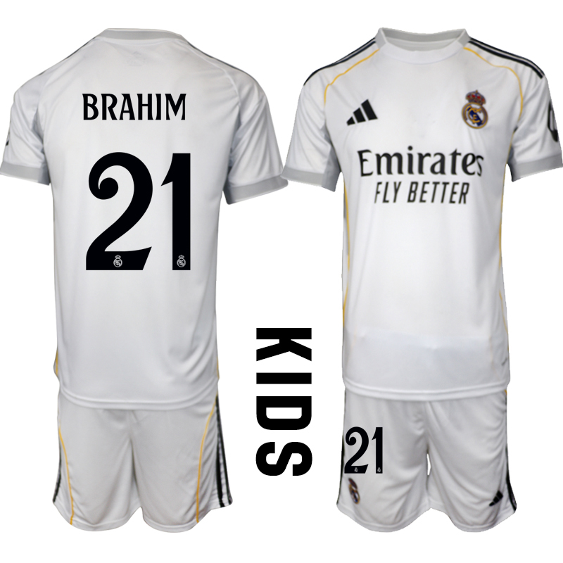 Youth 2025-2026 Club Real Madrid home White #21 Soccer Jersey->customized soccer jersey->Custom Jersey